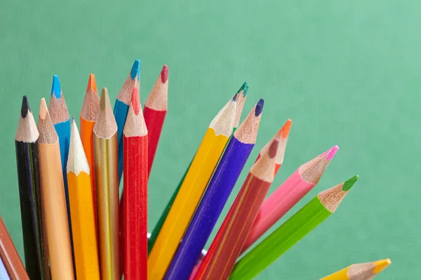 Color Pencils Green Background Close View — Stock Photo, Image