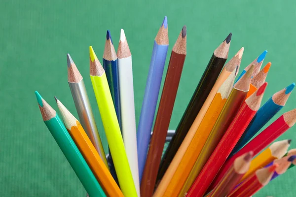 Color Pencils Green Background Close View — Stock Photo, Image