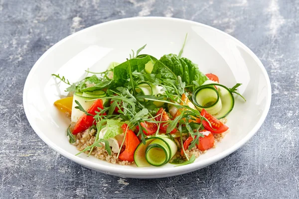 Salad Fresh Organic Vegetables White Plate Close View — Stock Photo, Image