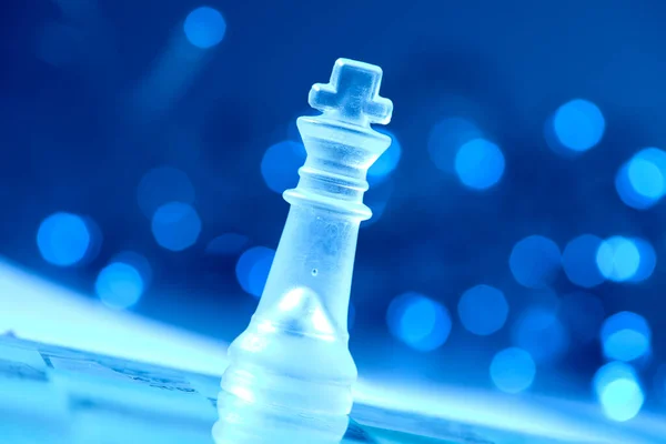 Brittle Transparent Glass Chess Blue Background — Stock Photo, Image