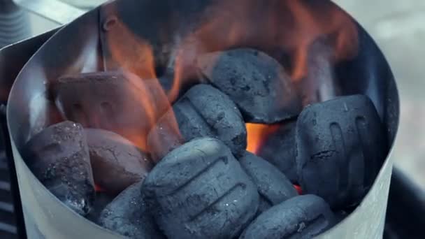 Carboni Ardenti Fuoco Barbecue Griglia — Video Stock