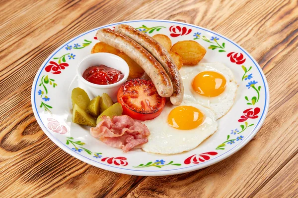 Ungesundes Frühstück Großaufnahme Auf Holztisch — Stockfoto