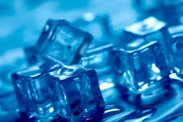 Cold Ice Cubes Blue Background Close View — Stock Photo, Image