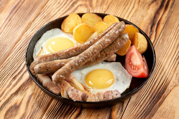 Closeup Unhealthy Breakfast Wooden Table — Stock Photo, Image