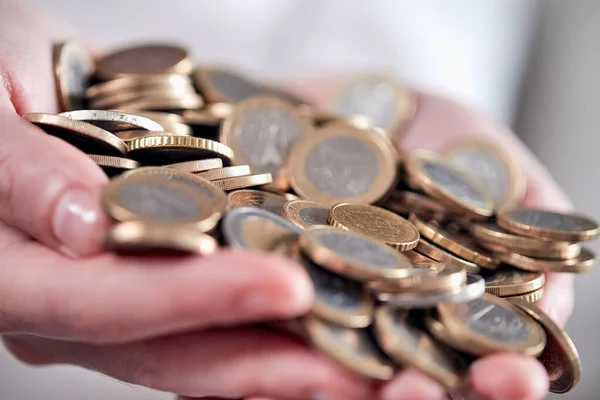 Hands Holding Euro Coins Close View — Stock Photo, Image