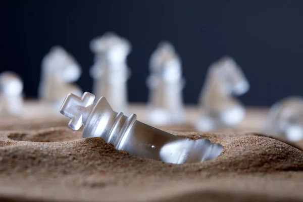 Chess Figurines Sand Closeup Shot — Stock Photo, Image