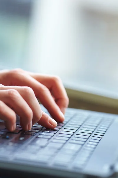 Female hands on keyboard — Stock Photo, Image