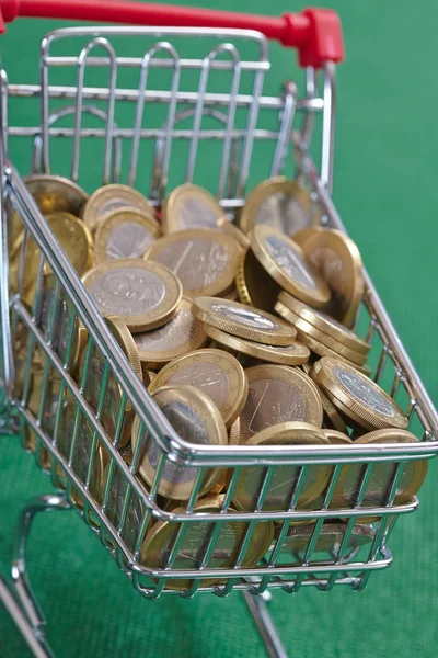 在购物篮中的硬币 — 图库照片
