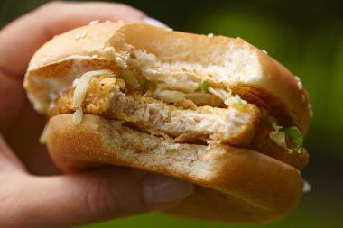 Kadın elinde hamburger