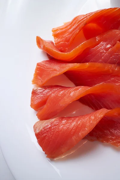 Smoked salmon on plate — Stock Photo, Image