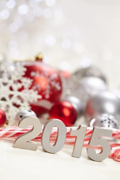 Christmas decorations and New Year sign — Stock Photo, Image