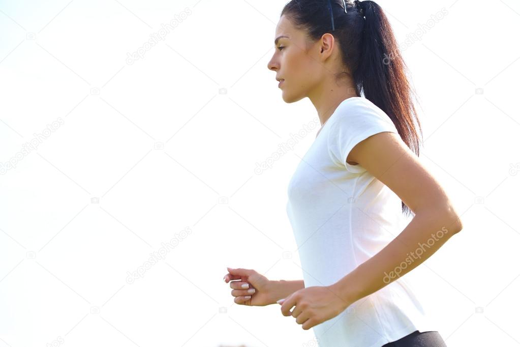 Running woman on white