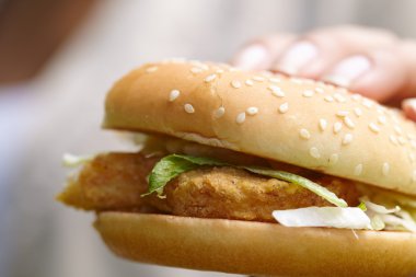 Hamburger yiyen kadın