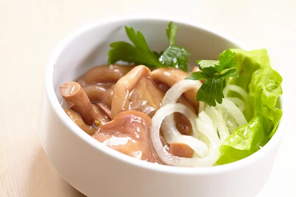 Marinated mushrooms in plate — Stock Photo, Image