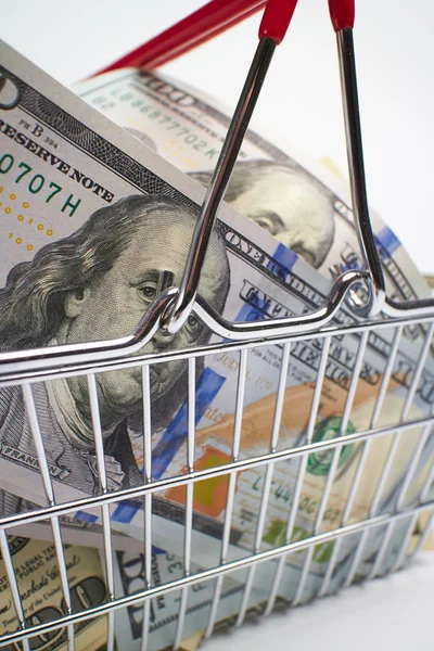 Shopping cart and dollars — Stock Photo, Image