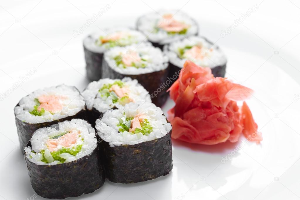 tasty sushi on white