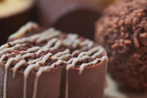 Pilha Doces Chocolate Saborosos Close — Fotografia de Stock