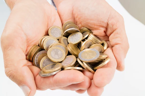 Hands with money on white — Stock Photo, Image