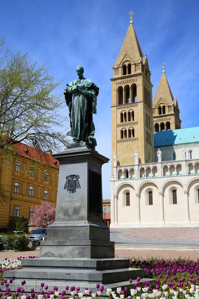 Standbeeld van Ignac Szepesy en de basiliek van St. Peter & St. Paul, Pe — Stockfoto