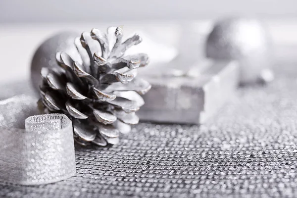 Silver Christmas Pine Light Background — Stock Photo, Image