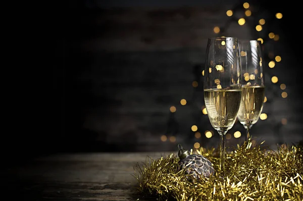 Two Glasses Champagne Wooden Background — Stock Photo, Image