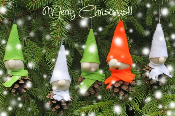 Homemade  little elves.Decoration for Christmas time — Stock Photo, Image