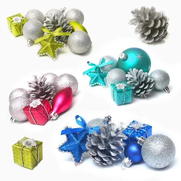 Christmas decorations with blue and silver bauble — Stock Photo, Image