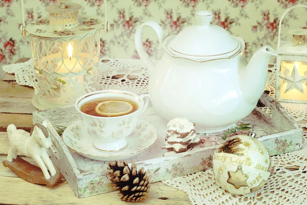 Vánoční čaj v retro stylu — Stock fotografie
