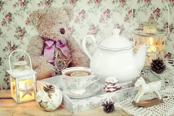 Boże Narodzenie herbata w stylu retro — Zdjęcie stockowe