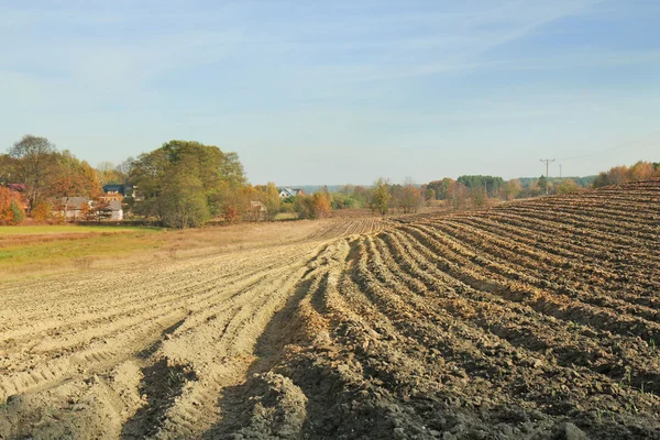 Paesaggio rurale di campi coltivati e cielo in autunno — Foto Stock