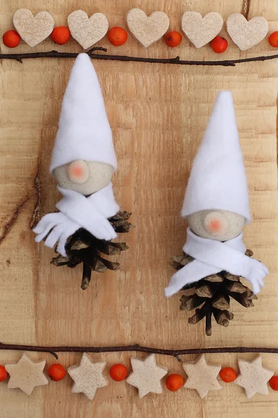 Homemade little elves.Decoration for Christmas time — Stock Photo, Image