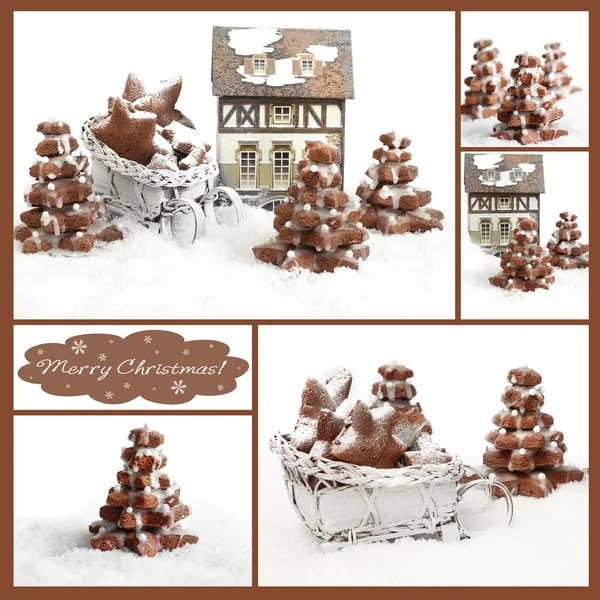 Collage selbstgebackener Lebkuchen-Weihnachtsbaum — Stockfoto