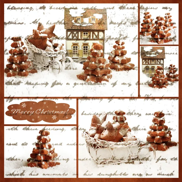 Collage selbstgebackener Lebkuchen-Weihnachtsbaum — Stockfoto