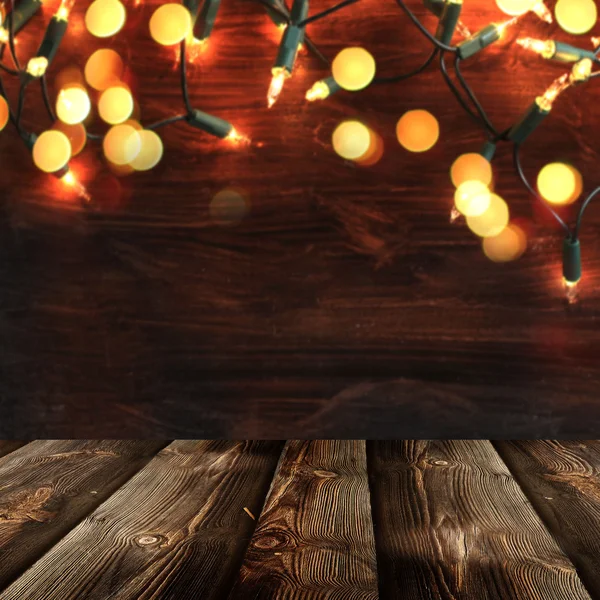 Christmas  background with empty rustic table — Stock Photo, Image