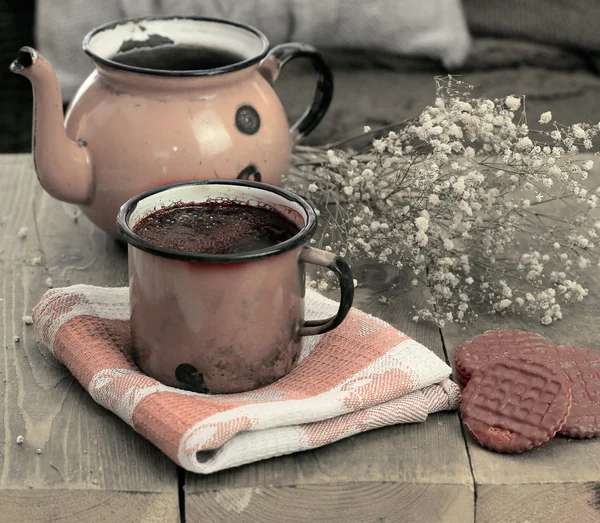 Cup of coffee and jugs in the old style — Stock Photo, Image