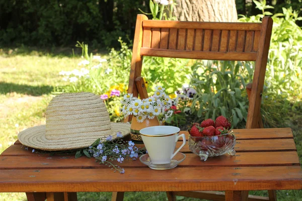Kaffe i trädgården på sommaren — Stockfoto