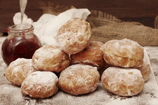 Fresh donuts with jam — Stock Photo, Image