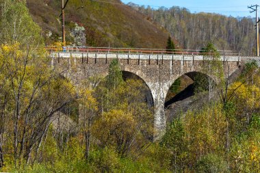 Uchelen Nehri üzerindeki demiryolu köprüsü, Shoria Dağı, Kemerovo bölgesi-Kuzbass