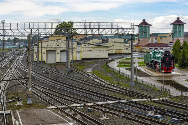 Eisenbahnausrüstung Auf Den Zufahrtsstraßen Des Bahnhofs Taiga Gebiet Kemerowo Kusbass — Stockfoto