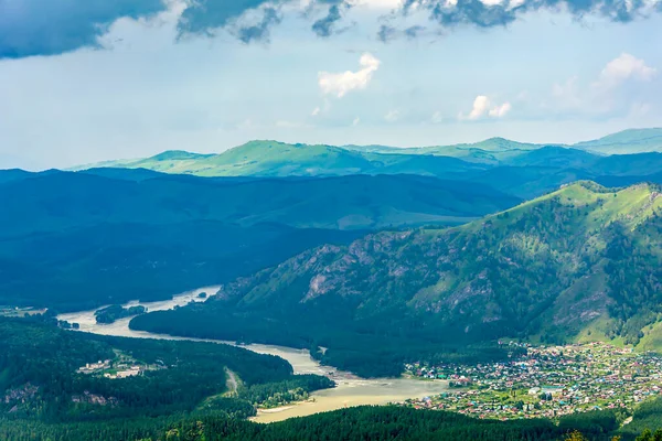 Mountain Altai Pohled Vyhlídkové Paluby Mount Malaya Sinyukha Ranní Mlha — Stock fotografie