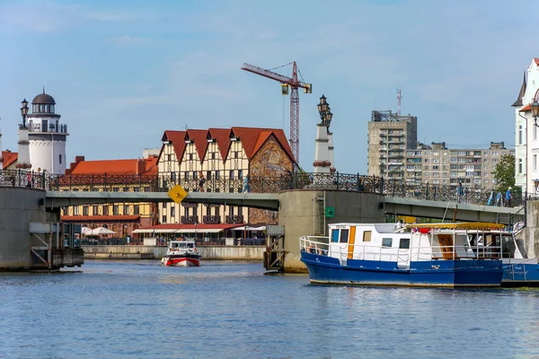 Kaliningrad Russie Août 2017 Pont Piétonnier Yubileyny Dessus Rivière Staraya — Photo