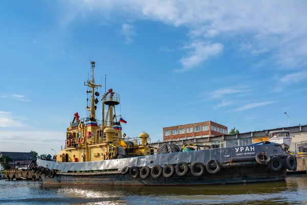 Kaliningrado Rusia Agosto 2017 Barco Remolcador Atraque Puerto Marítimo Río — Foto de Stock