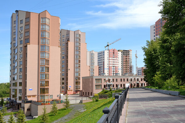 The city of Kemerovo, Siberia, new buildings on the waterfront of the river Tom