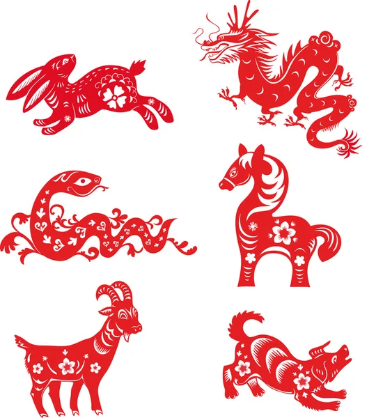 Conjunto de animales del zodiaco chino — Archivo Imágenes Vectoriales