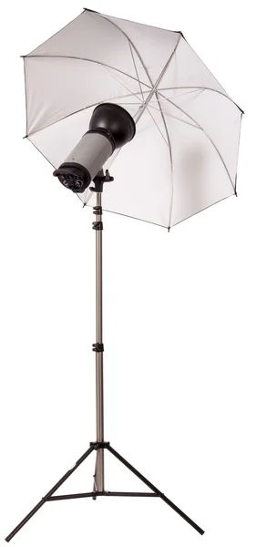 Studio strobe light flash with umbrella — Stock Photo, Image