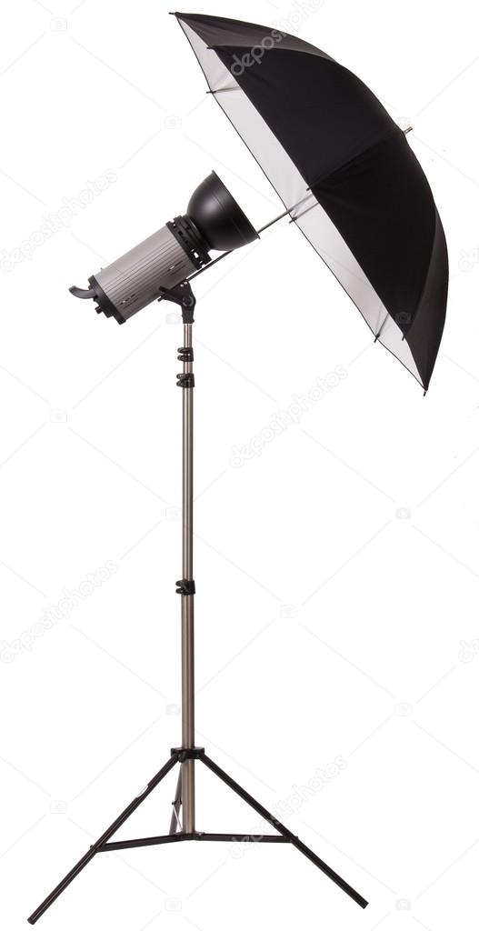 Studio strobe light flash with umbrella