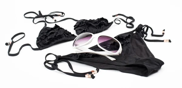 Black bikini with sunglasses — Stock Photo, Image