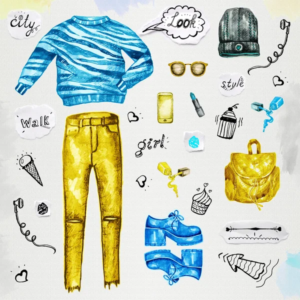Fashion illustration watercolor of clothing — Stock Photo, Image