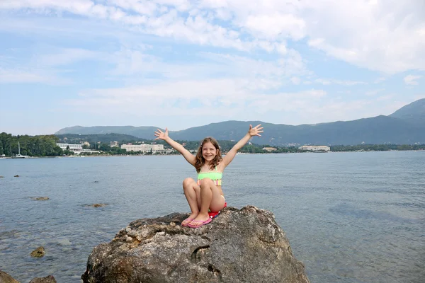 Happy little girl on vacation Corfu island Greece — Stock Photo, Image