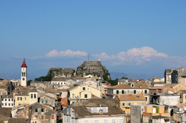 Corfu town cityscape eski kale ve Binalar